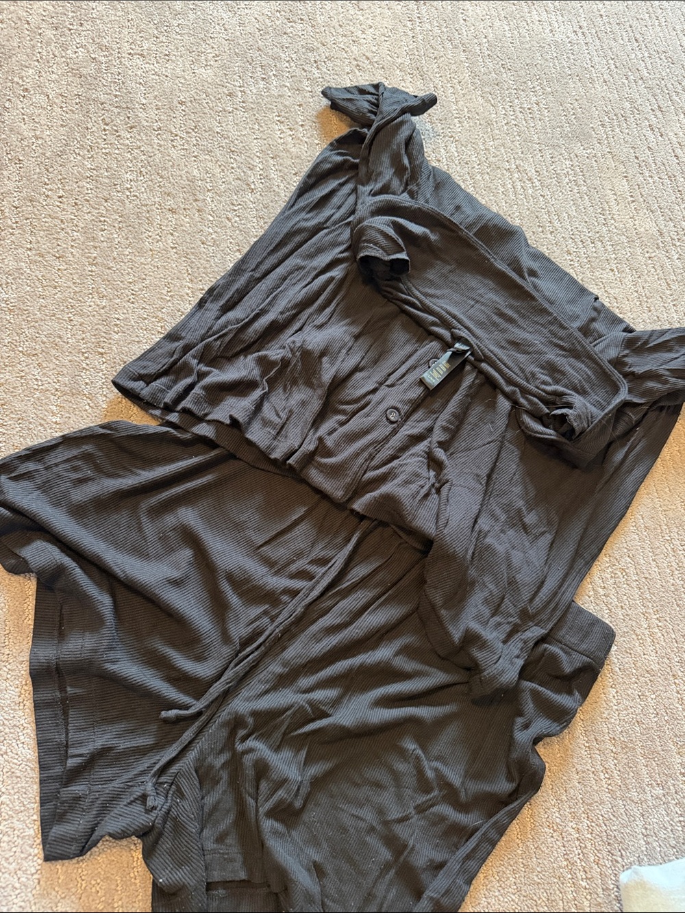SKIMS Dark Gray Ribbed Two-Piece Pajama Set
